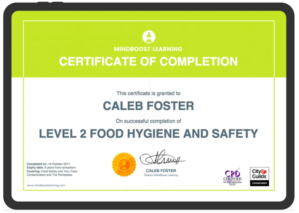 Image of a certificate for Mindboost's learning course