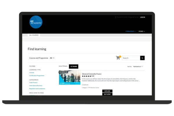 Screenshot of the ICC Academy's learning solution