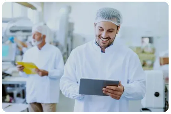 Happy worker holding a clipboard