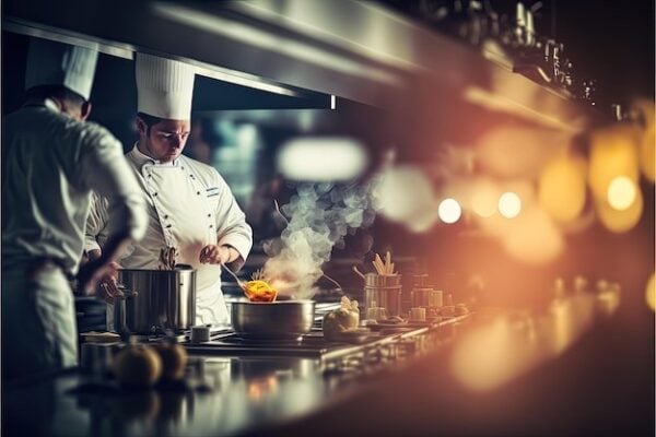 Image of chefs in a commercial kitchen setting
